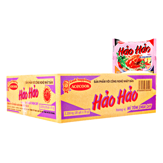 Acecook Hao Hao Hot Sour Shrimp 30x75g - The Snacks Box - Asian Snacks Store - The Snacks Box - Korean Snack - Japanese Snack