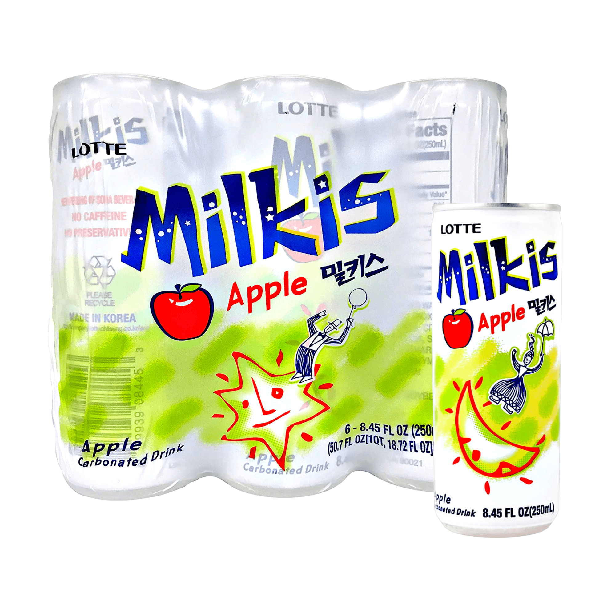 Lotte Milkis Apple Carbonated Drink 6x250ml - The Snacks Box - Asian Snacks Store - The Snacks Box - Korean Snack - Japanese Snack