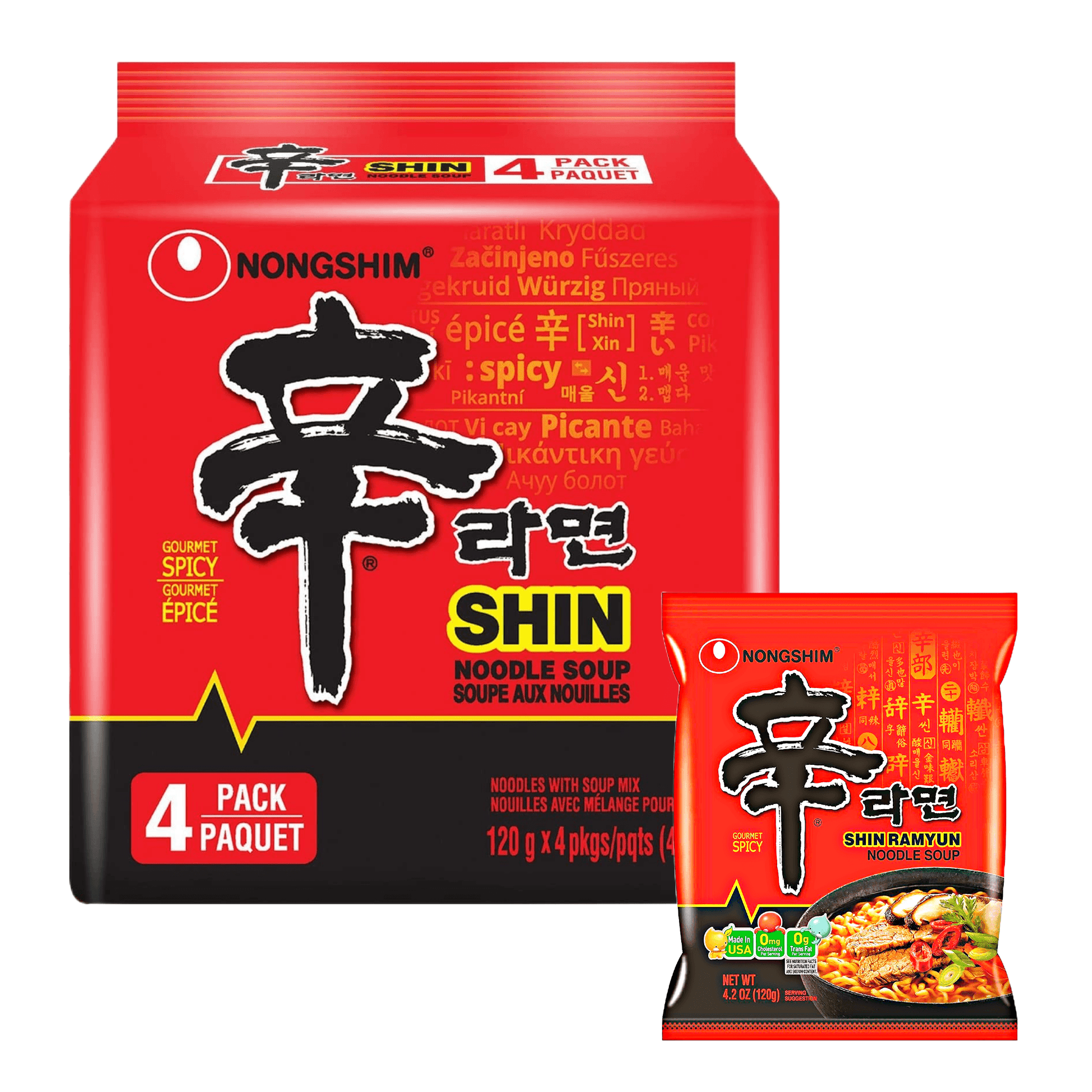 Nongshim Spicy Shin Ramyun Noodles 4x120g - The Snacks Box - Asian Snacks Store - The Snacks Box - Korean Snack - Japanese Snack