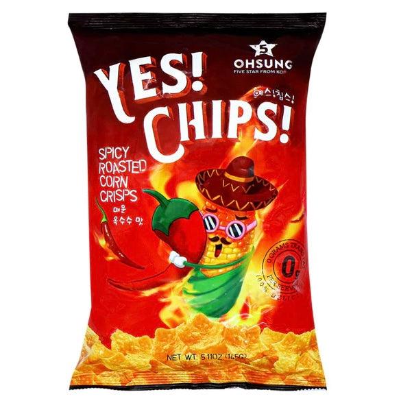 Ohsung Yes! Chips! Spicy Roasted Corn Crisps 145g - The Snacks Box - Asian Snacks Store - The Snacks Box - Korean Snack - Japanese Snack