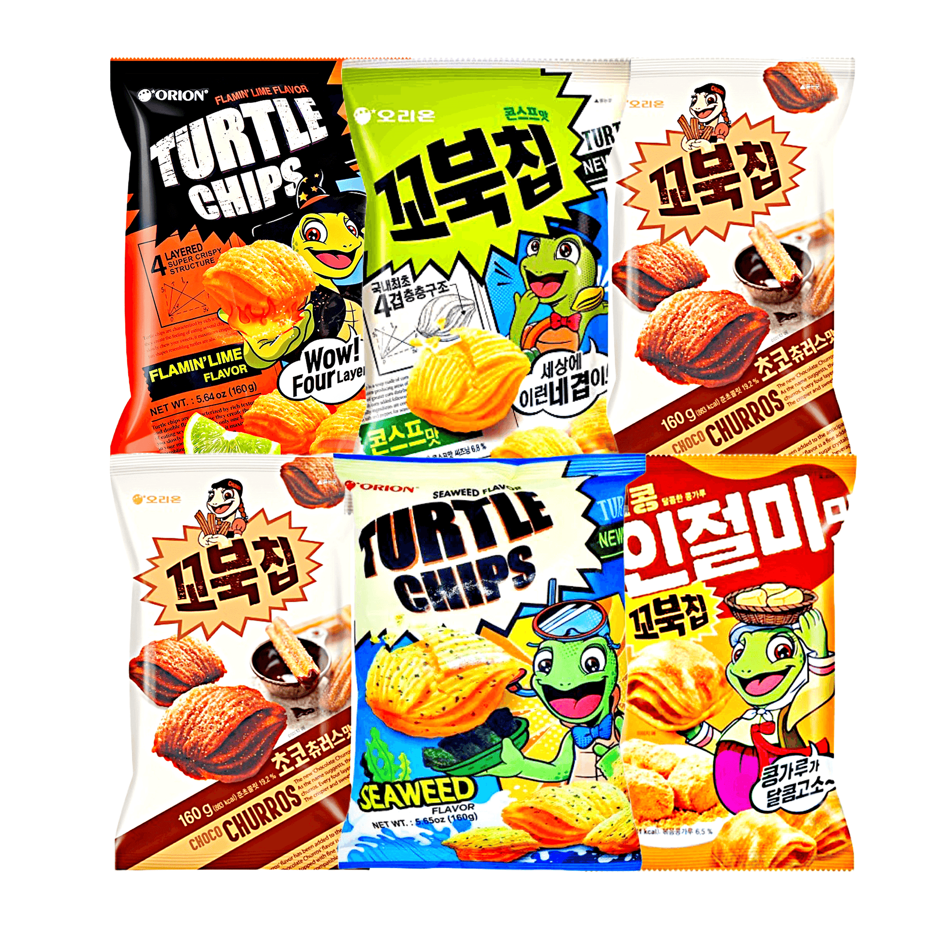 Orion Turtle Chips Mixed Flavors 6x160g - The Snacks Box - Asian Snacks Store - The Snacks Box - Korean Snack - Japanese Snack