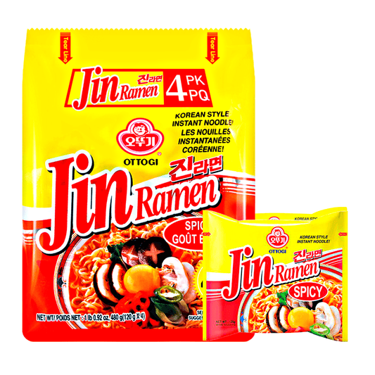 Ottogi Jin Ramen Spicy 4x120g - The Snacks Box - Asian Snacks Store - The Snacks Box - Korean Snack - Japanese Snack