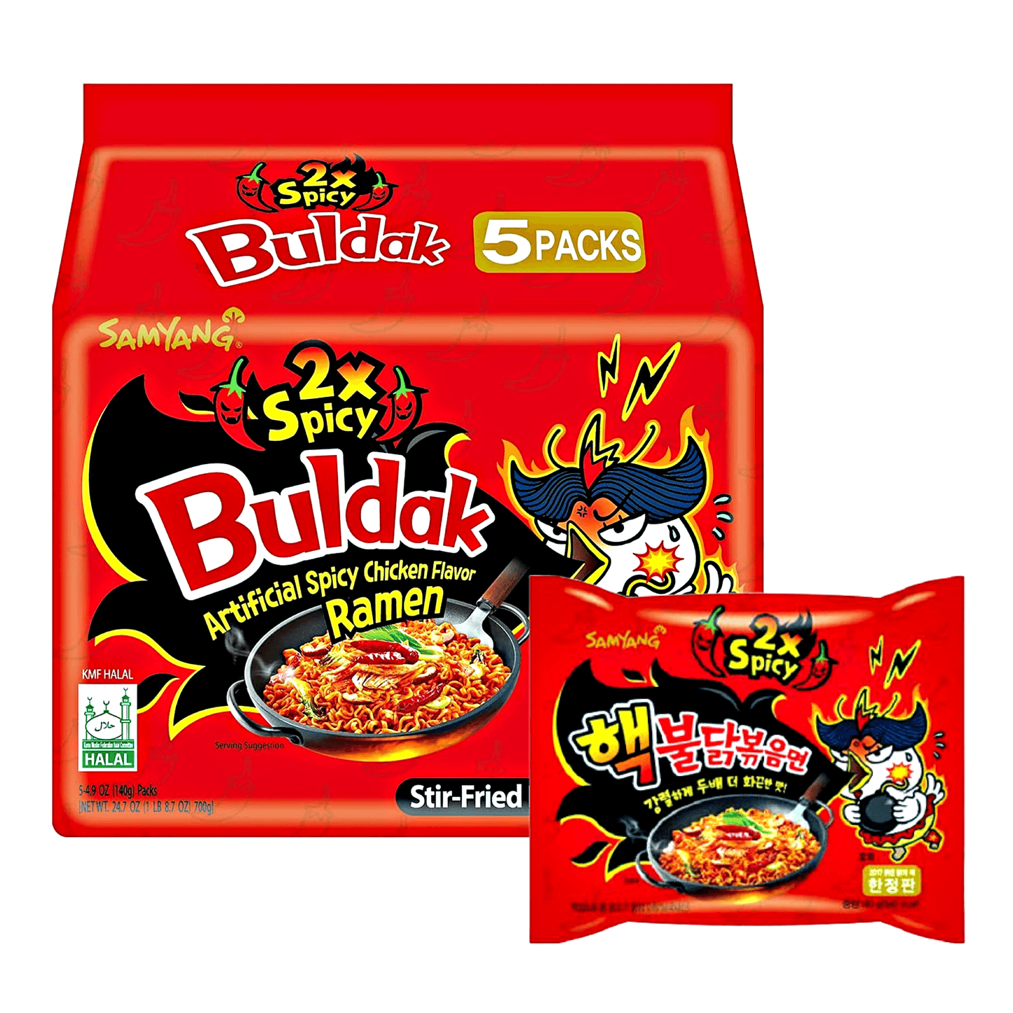 SamYang 2x Spicy Chicken Flavor Stir-fried Ramen 5x140g - The Snacks Box - Asian Snacks Store - The Snacks Box - Korean Snack - Japanese Snack