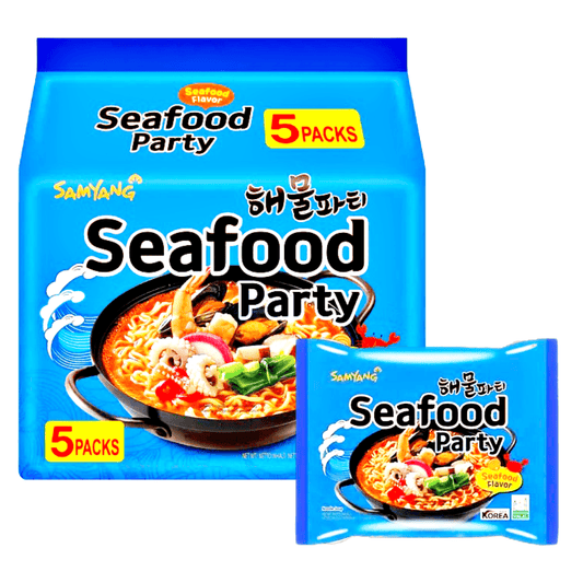 SamYang Seafood Party Noodles 5x125g - The Snacks Box - Asian Snacks Store - The Snacks Box - Korean Snack - Japanese Snack